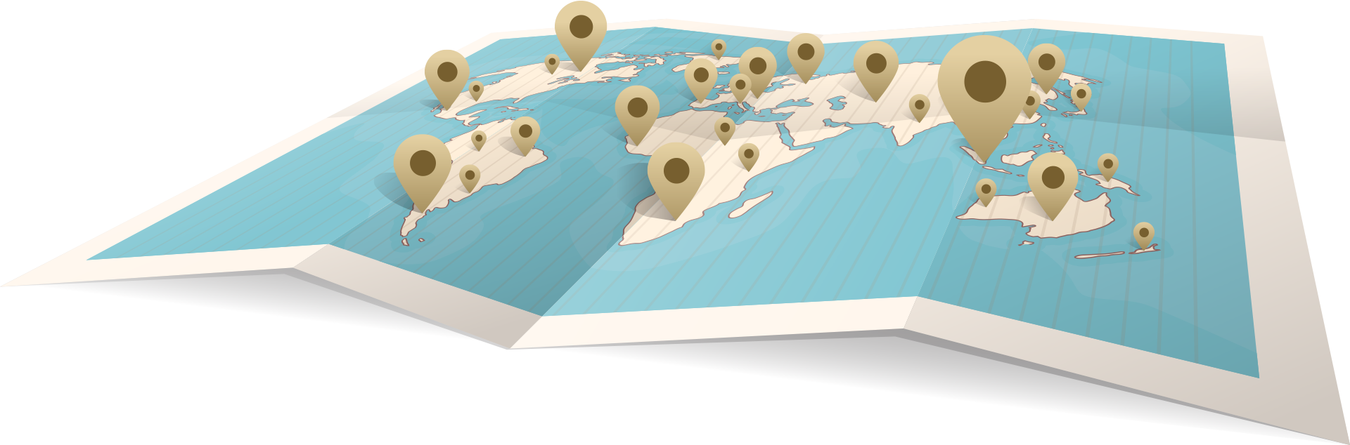 World map with multiple location pins